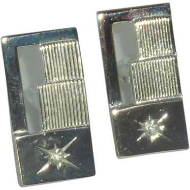 Silver Tone Rectangular Diamond Rhinestone Cuffli… - image 1