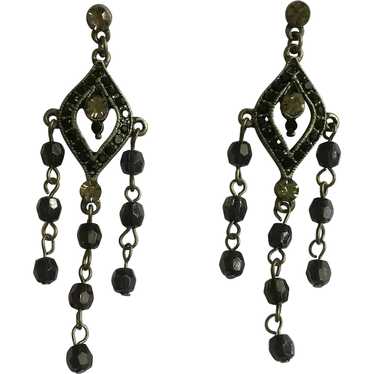 Black and Faux Diamond Rhinestones on Silver-Tone… - image 1