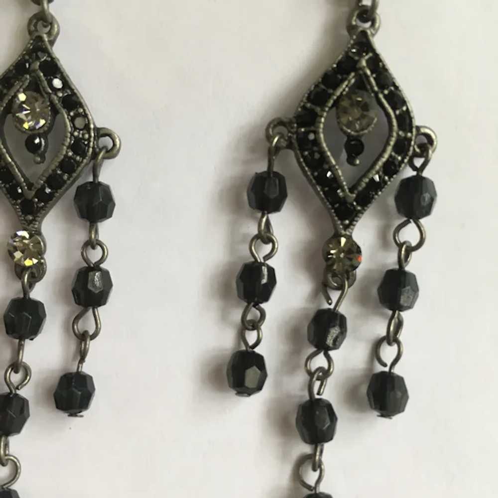 Black and Faux Diamond Rhinestones on Silver-Tone… - image 2