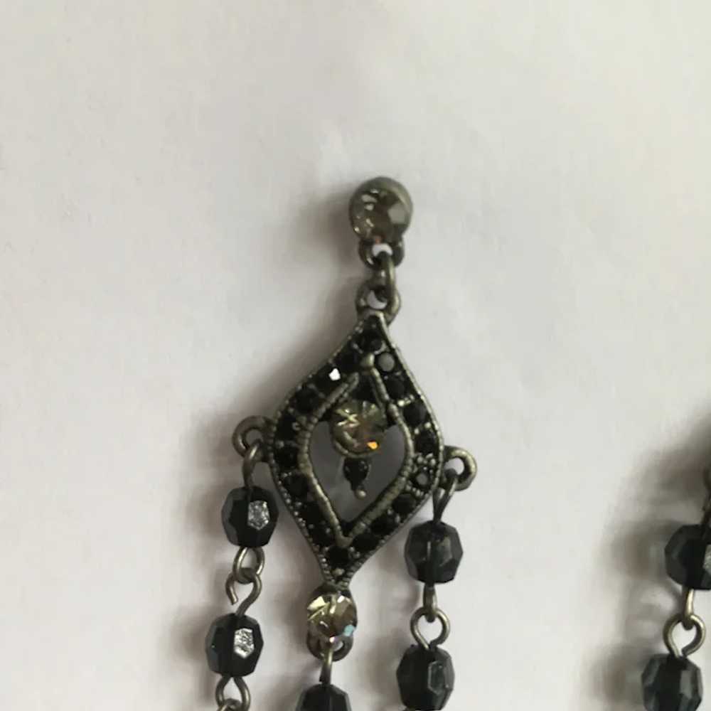 Black and Faux Diamond Rhinestones on Silver-Tone… - image 3