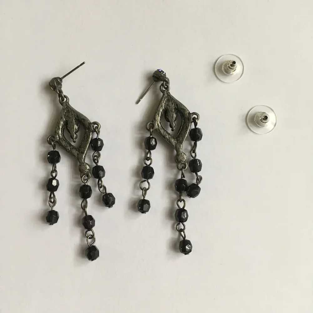 Black and Faux Diamond Rhinestones on Silver-Tone… - image 5