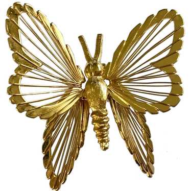 Monet Butterfly Pin Brooch Gold-tone Shiny Wire F… - image 1