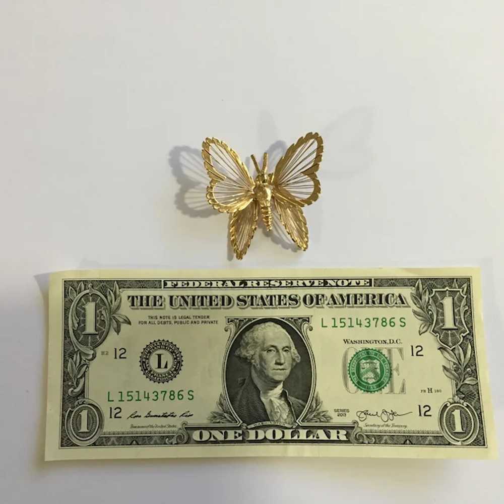 Monet Butterfly Pin Brooch Gold-tone Shiny Wire F… - image 3