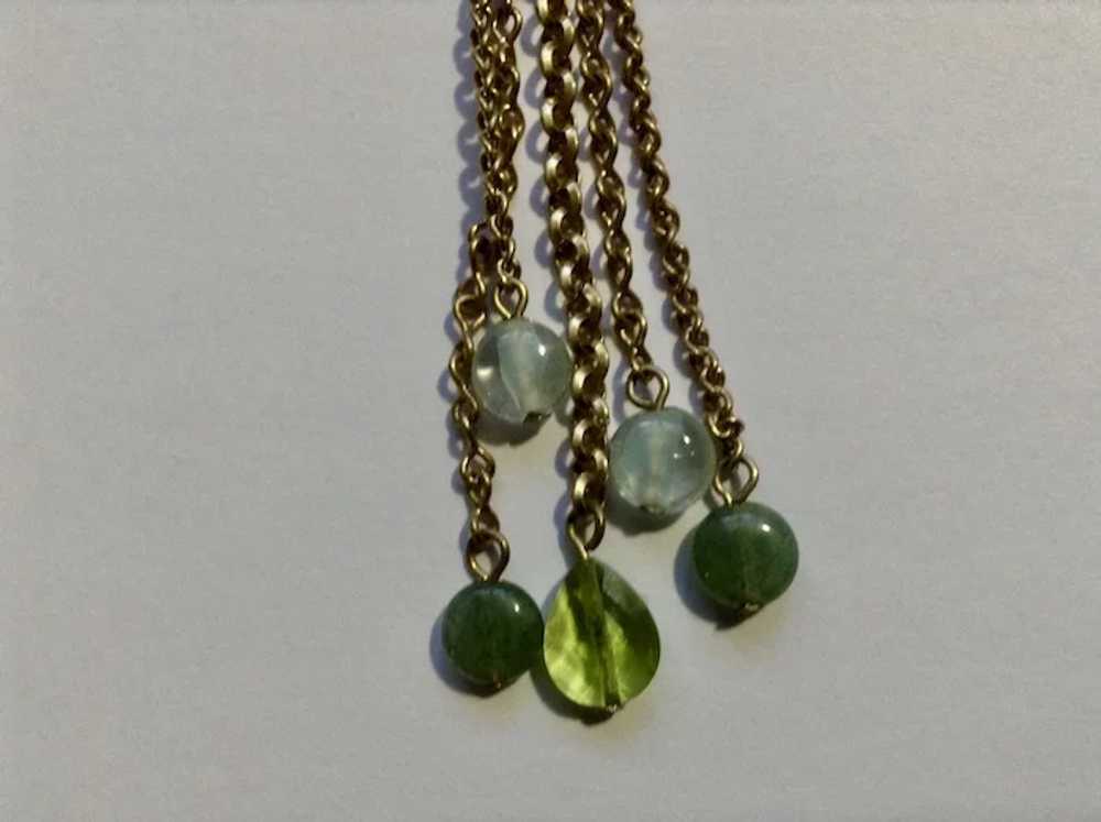 Dangling Gold-Tone Chains with Green Beads Hang f… - image 2