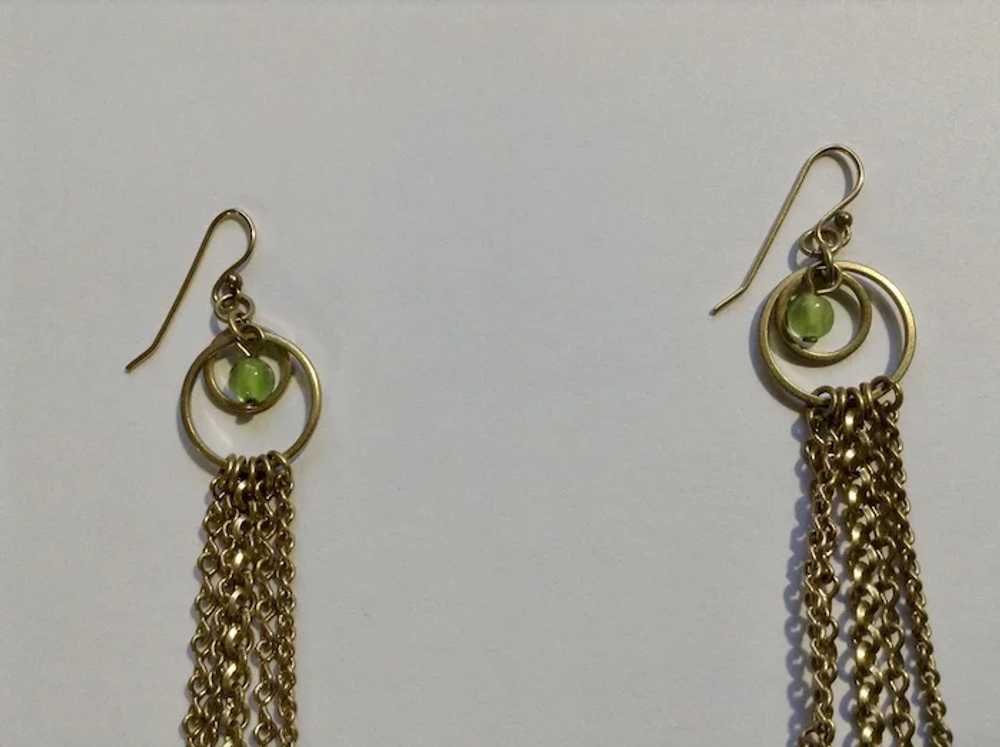 Dangling Gold-Tone Chains with Green Beads Hang f… - image 4