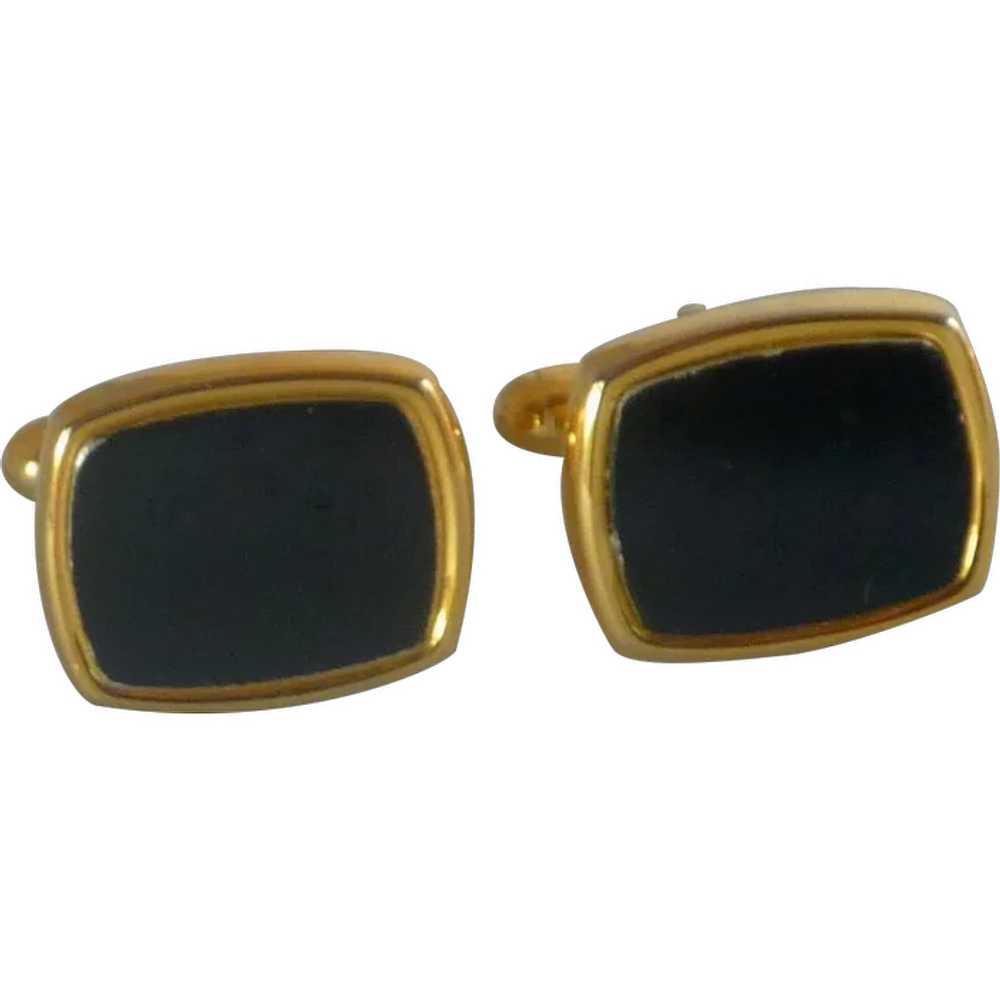 Black Enamel in Gold Tone Cuff Links Cufflinks - image 1