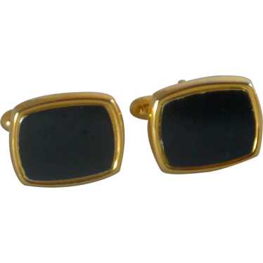 Black Enamel in Gold Tone Cuff Links Cufflinks - image 1