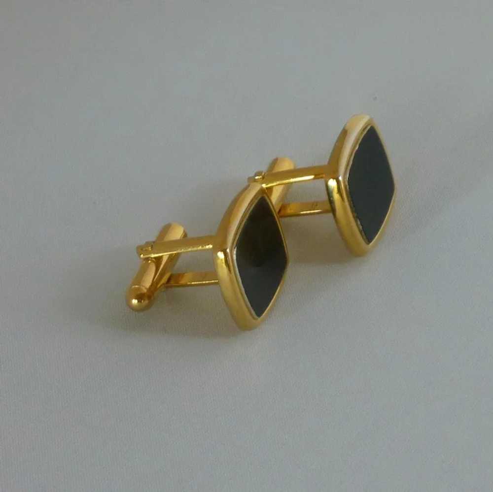 Black Enamel in Gold Tone Cuff Links Cufflinks - image 2