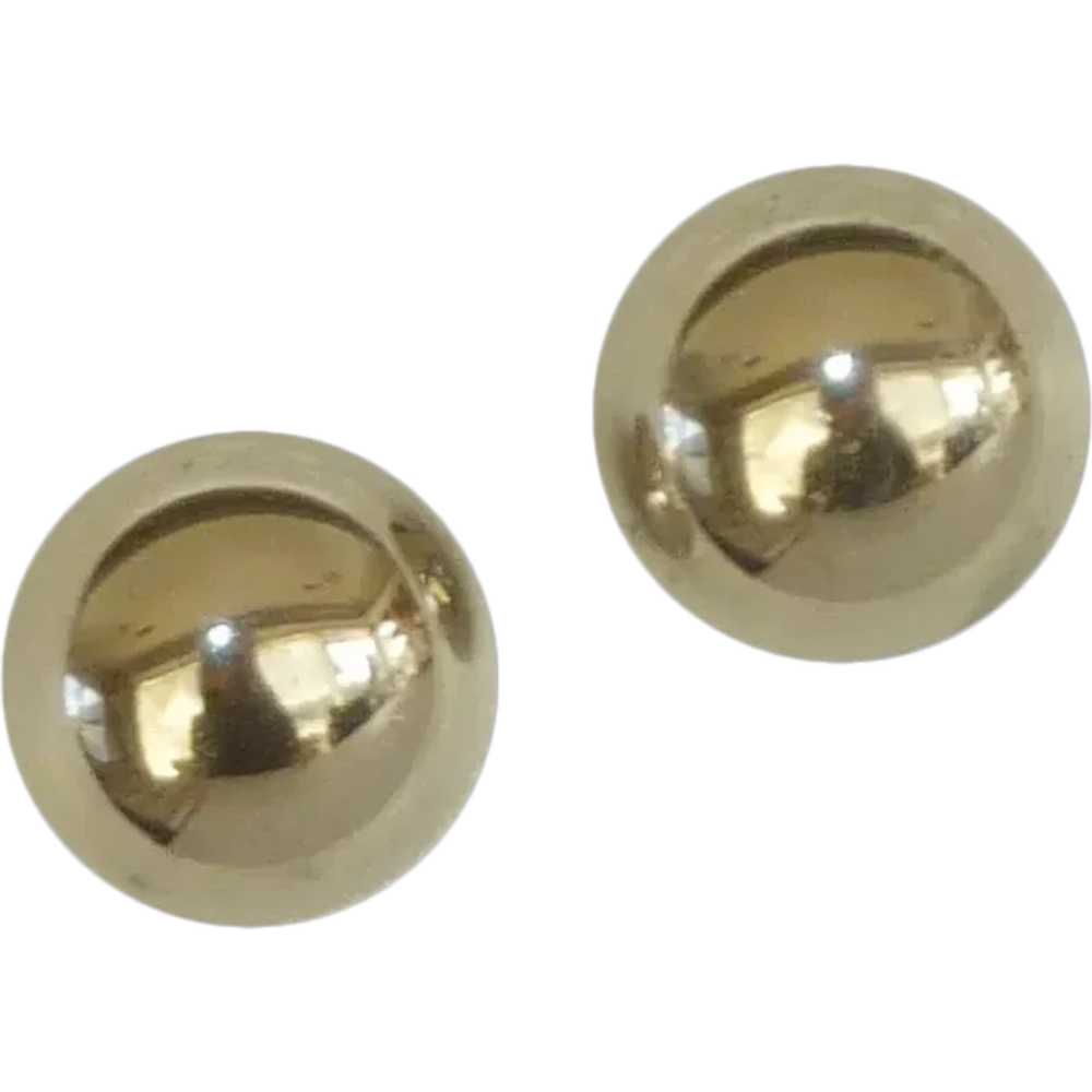 Silver Tone Round Dome Pierced Earrings - image 1