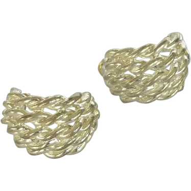 Silver Tone Twisted Rope Cuff Pierced Earrings - image 1