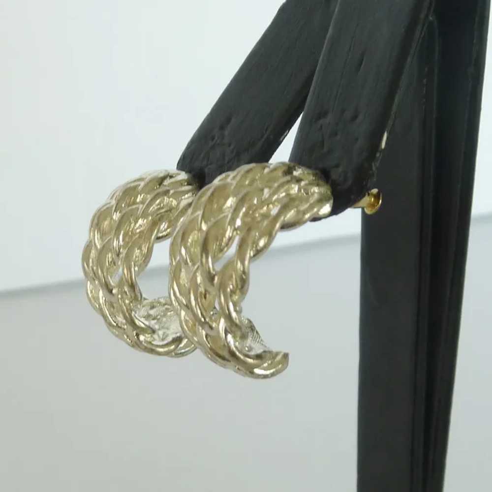 Silver Tone Twisted Rope Cuff Pierced Earrings - image 4