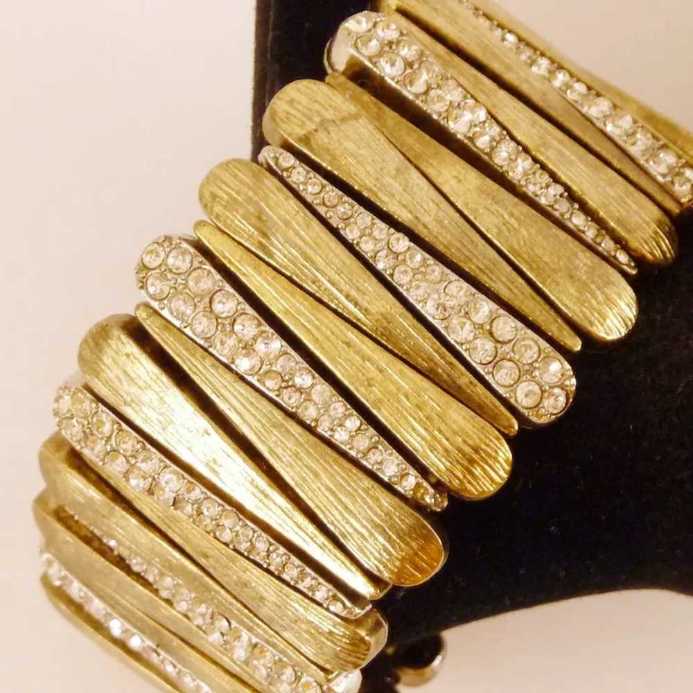Gold Tone Diamond Rhinestone Stretch Bracelet - image 2