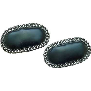 Large Black Shoe Clips Silver Tone Setting - image 1