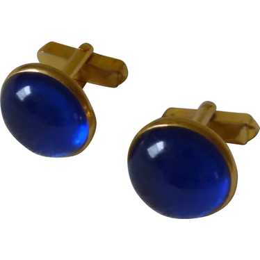 Cobalt Blue Gold Tone Cufflinks Cuff Links - image 1