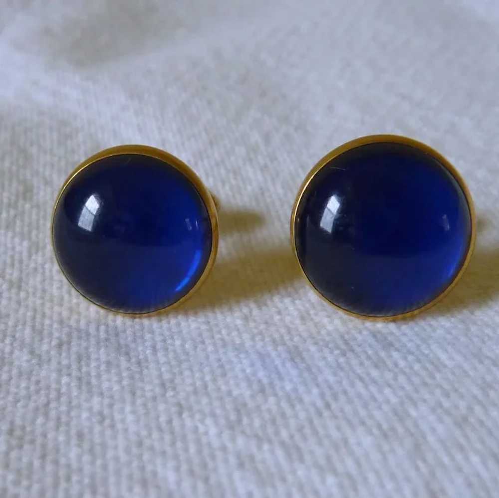 Cobalt Blue Gold Tone Cufflinks Cuff Links - image 2