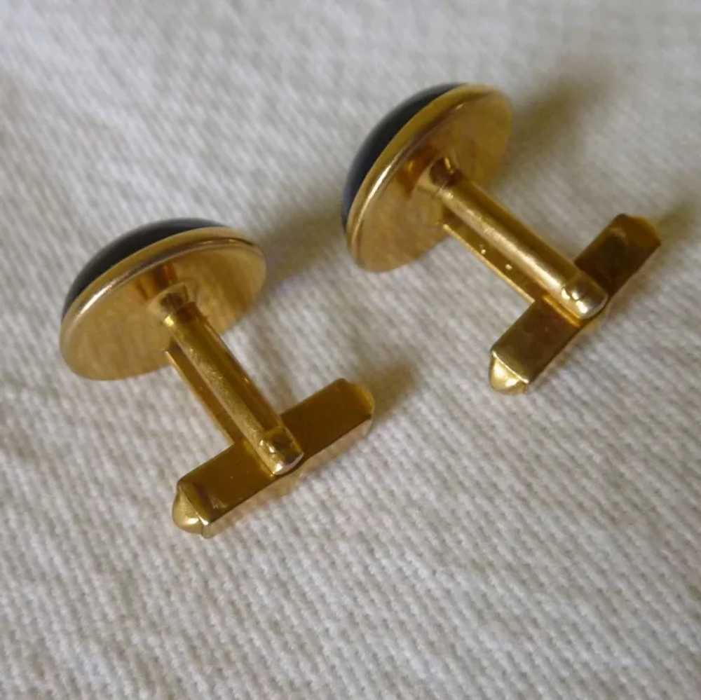 Cobalt Blue Gold Tone Cufflinks Cuff Links - image 3