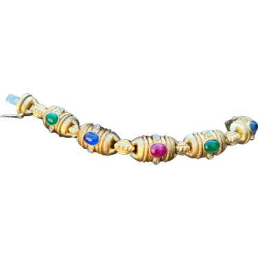 18K Yellow Gold Multi Gem Cabochon Bracelet - image 1