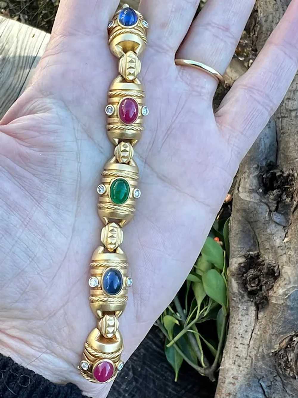 18K Yellow Gold Multi Gem Cabochon Bracelet - image 4