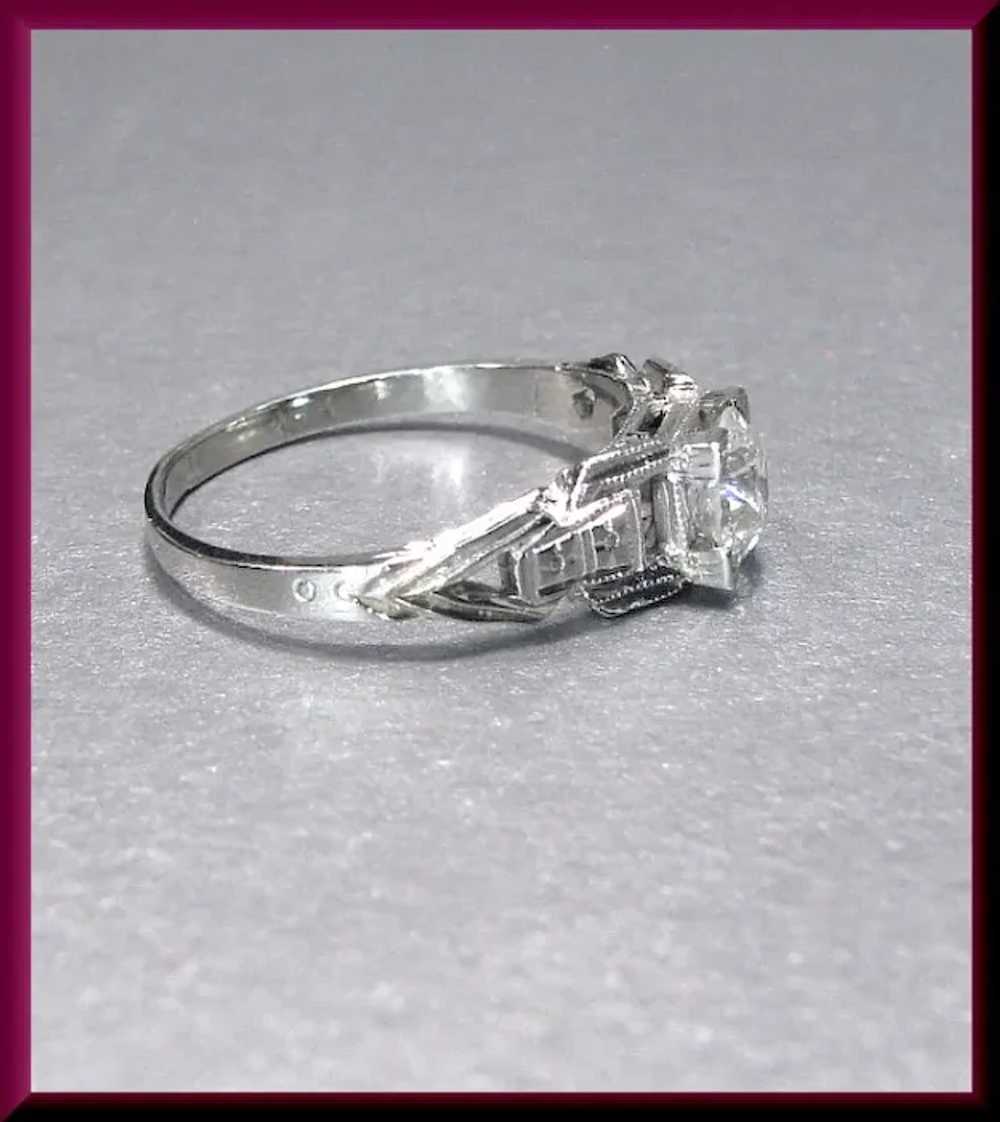 Art Deco Diamond Engagement Ring 18K White Gold w… - image 2