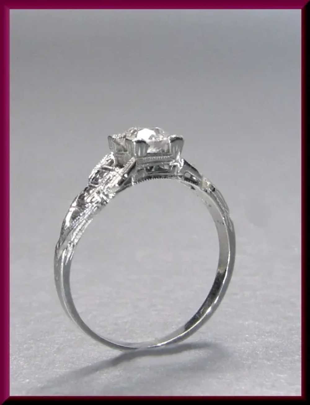 Art Deco Diamond Engagement Ring 18K White Gold w… - image 3