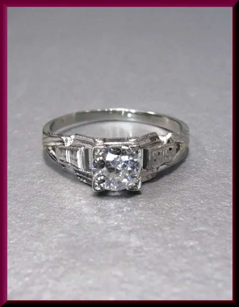 Art Deco Diamond Engagement Ring 18K White Gold w… - image 4
