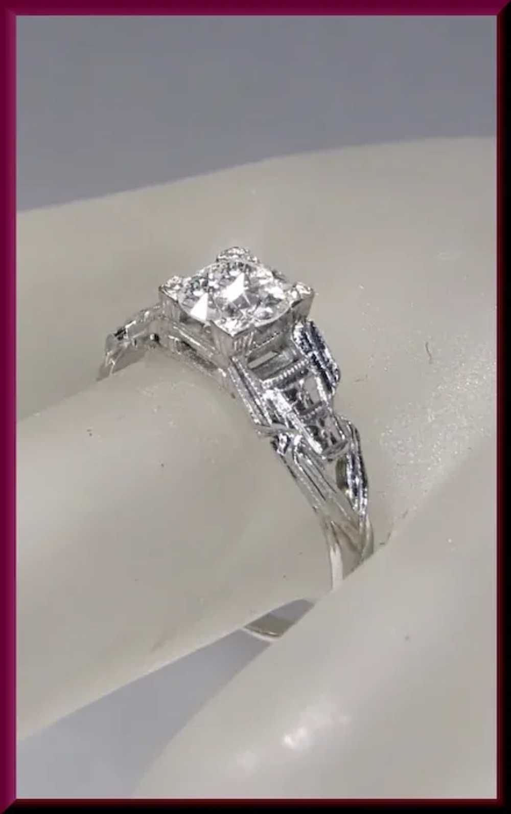 Art Deco Diamond Engagement Ring 18K White Gold w… - image 5