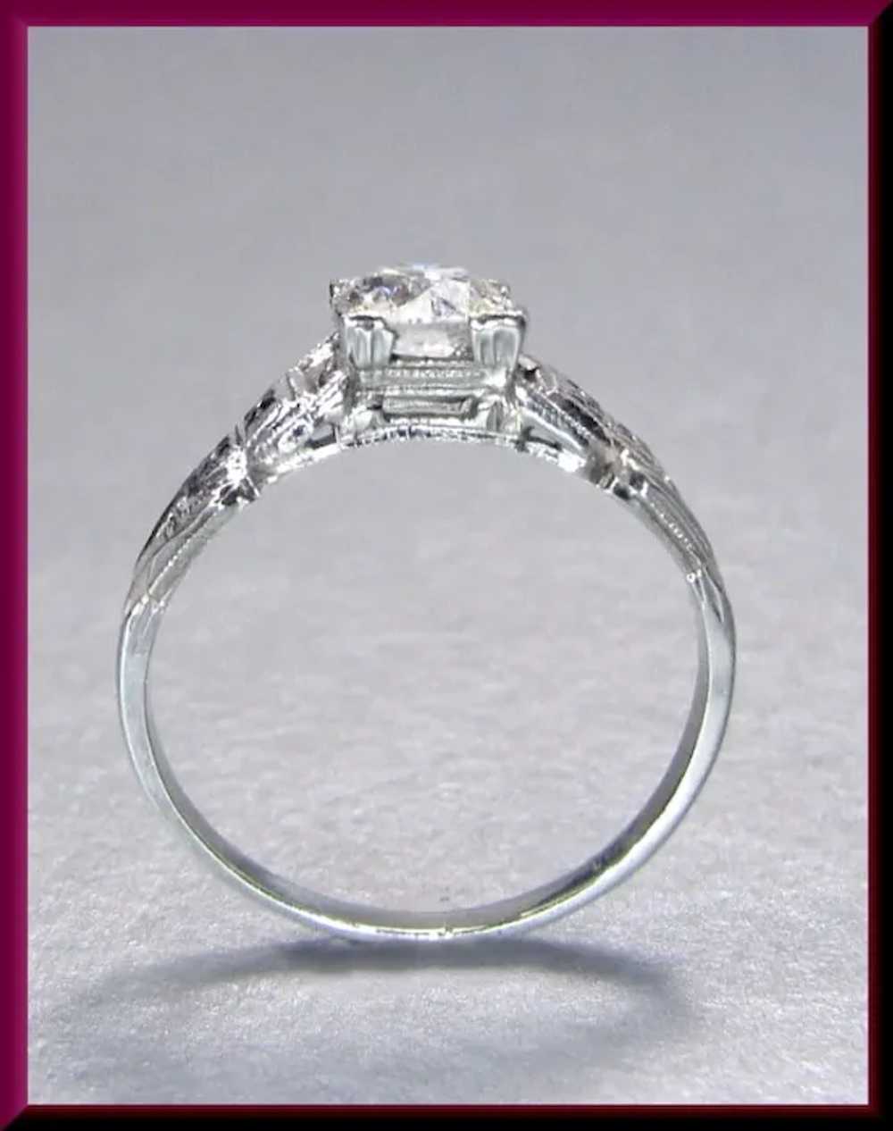 Art Deco Diamond Engagement Ring 18K White Gold w… - image 6