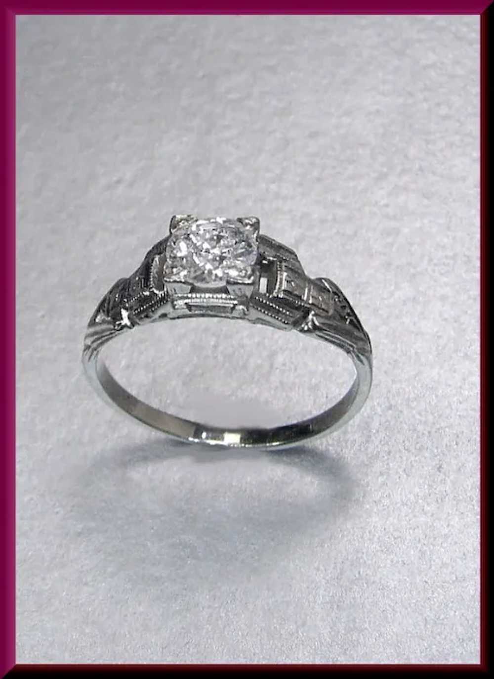 Art Deco Diamond Engagement Ring 18K White Gold w… - image 7
