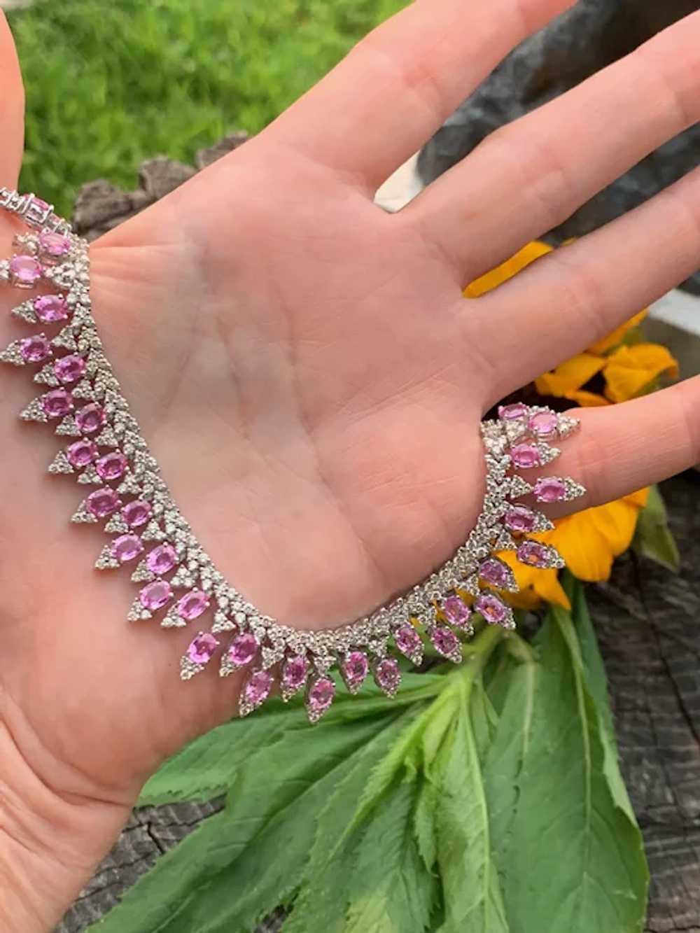 Pink Sapphire and Diamond Dramatic Choker Necklace - image 3