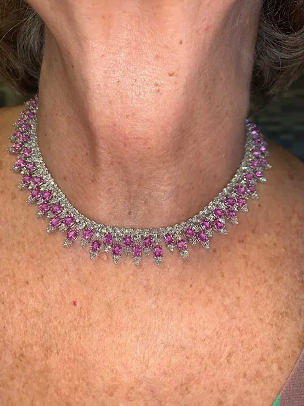 Pink Sapphire and Diamond Dramatic Choker Necklace - image 4
