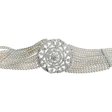 Platinum Art Deco Style Pearl and Diamond Choker - image 1