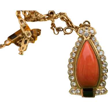 Cartier Coral, Diamond and Onyx Necklace