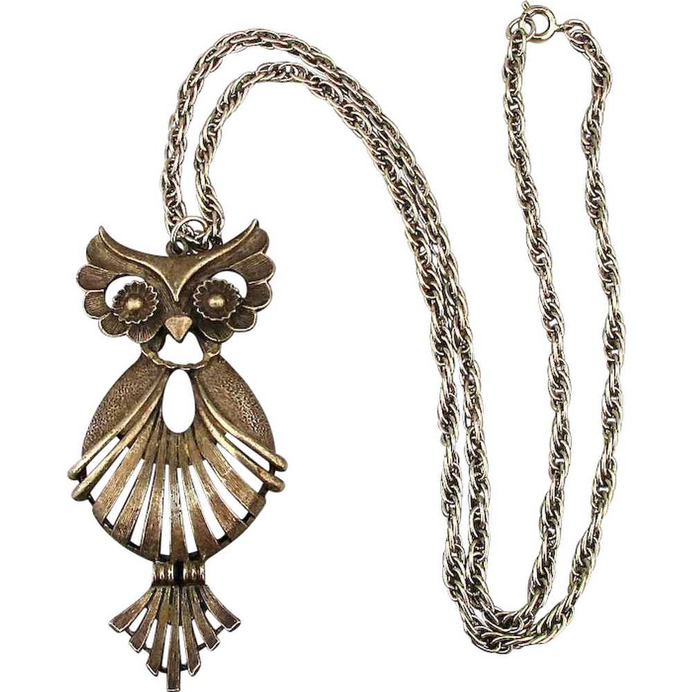 Signed TORINO Figural Owl Pendant Necklace - image 1