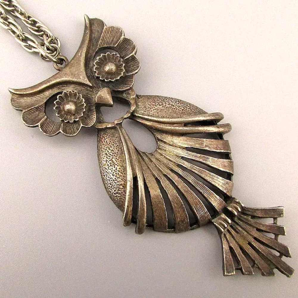 Signed TORINO Figural Owl Pendant Necklace - image 3