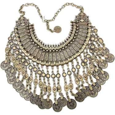 Huge Ethnic Coin Dangles Necklace Bib Majestic Sil