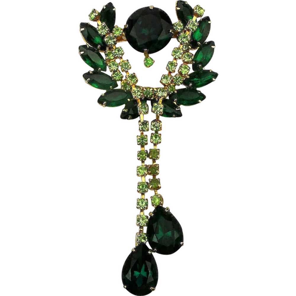 Dangling Faux Emerald Crystal Rhinestone Pin Broo… - image 1