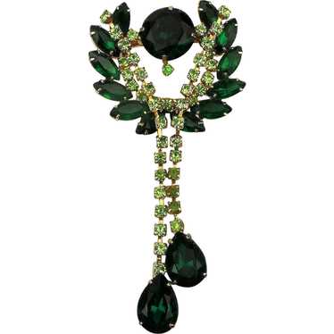 Dangling Faux Emerald Crystal Rhinestone Pin Broo… - image 1