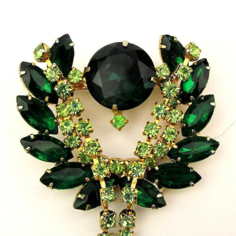 Dangling Faux Emerald Crystal Rhinestone Pin Broo… - image 2