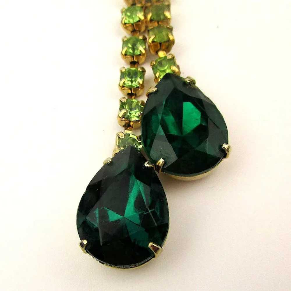 Dangling Faux Emerald Crystal Rhinestone Pin Broo… - image 3