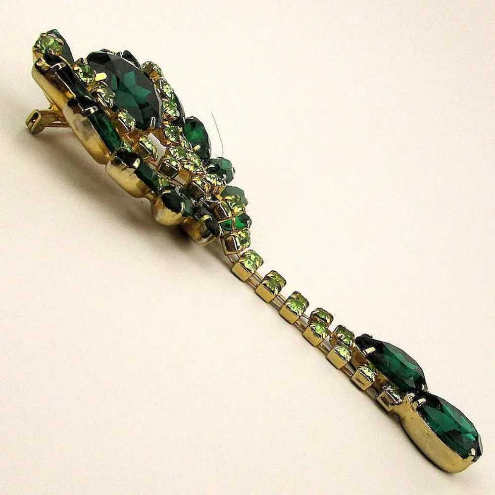 Dangling Faux Emerald Crystal Rhinestone Pin Broo… - image 4