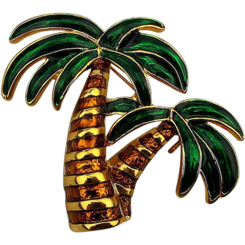 Vintage Enamel PALM TREE Pin Brooch Tropical Trees - Gem