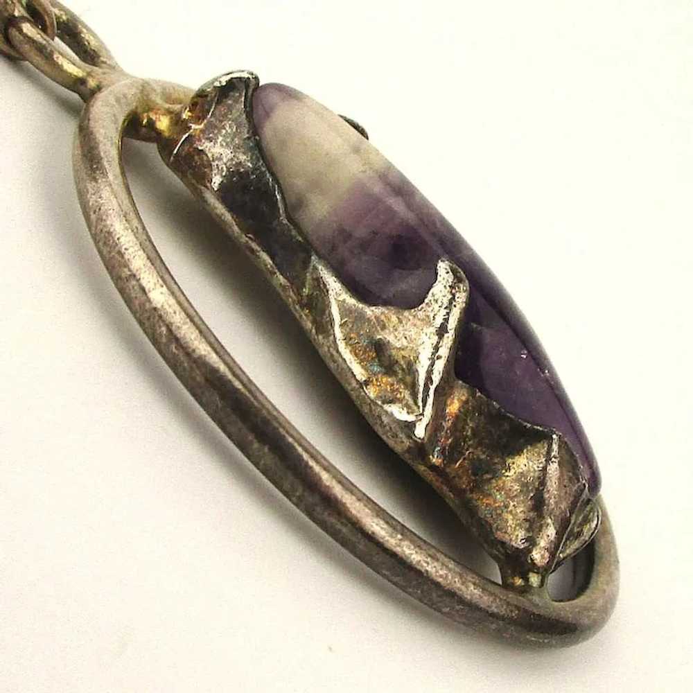 1970s Large Amethyst Stone Sterling Silver Pendan… - image 3