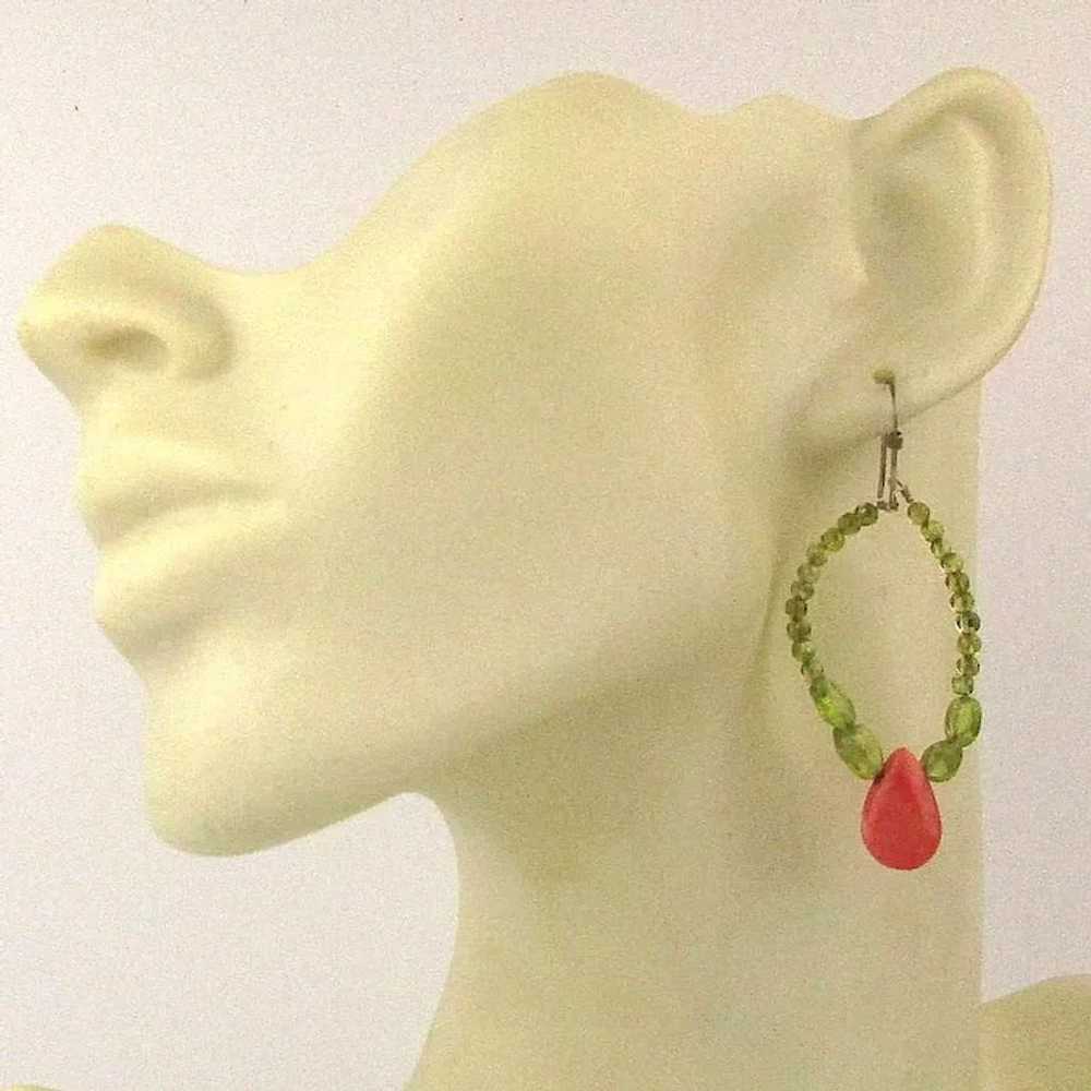 Pretty Peridot Beads w/ Coral Drop 925 Wired Earr… - image 5