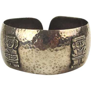 Old Hand Hammered Peruvian 900 Silver Cuff Bracele