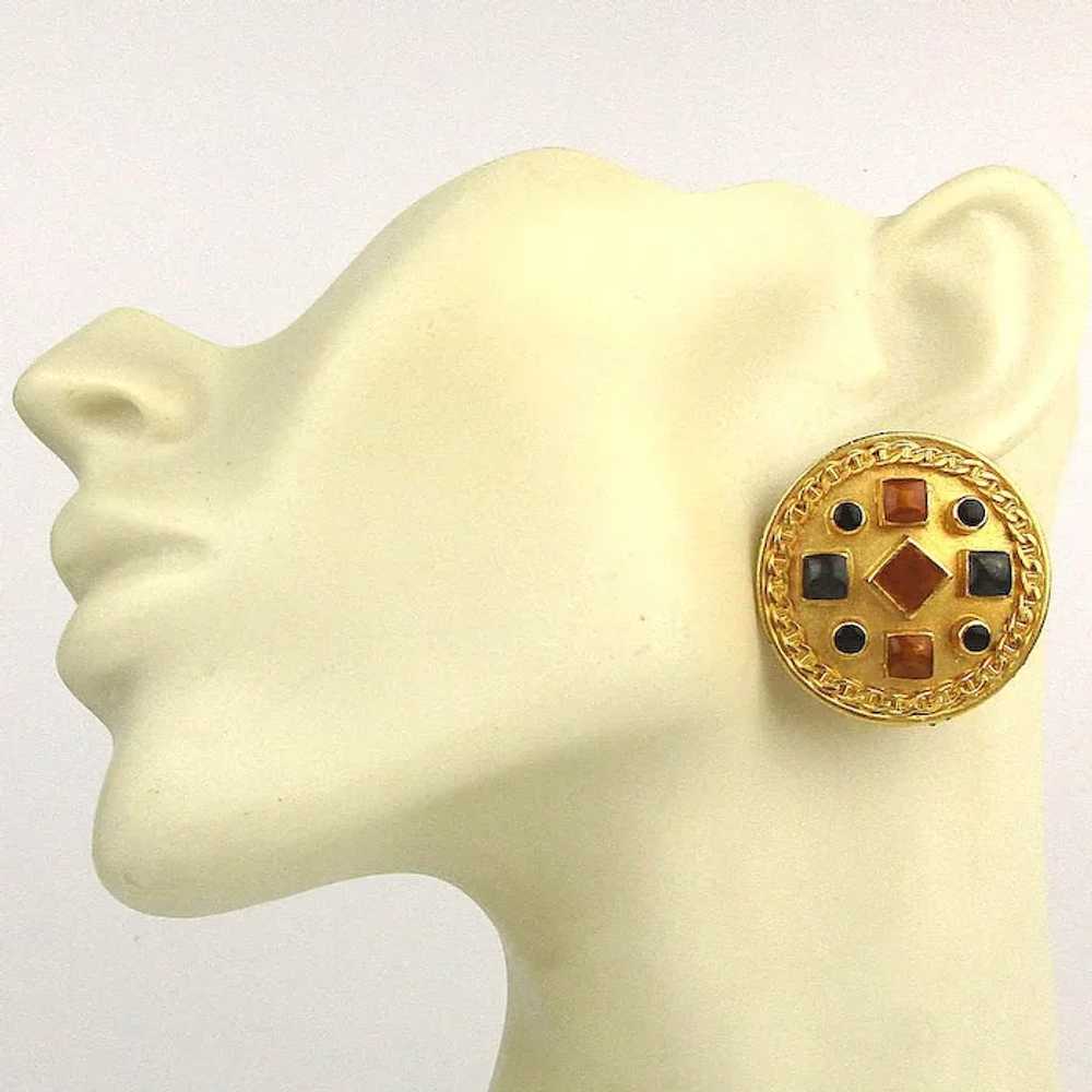 1980s Bold Art Pin / Clip Earrings Set - image 5