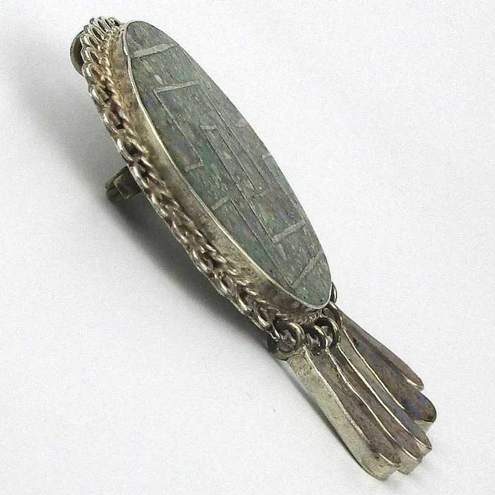 Old Taxco 925 Sterling Chip Inlay Pin Pendant - image 2
