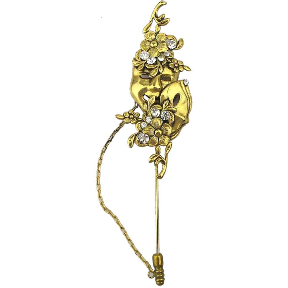 Signed LAGGIA Venice Jeweled Masks Stick Pin Gild… - image 1