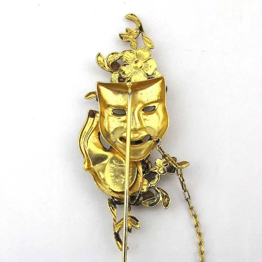 Signed LAGGIA Venice Jeweled Masks Stick Pin Gild… - image 3