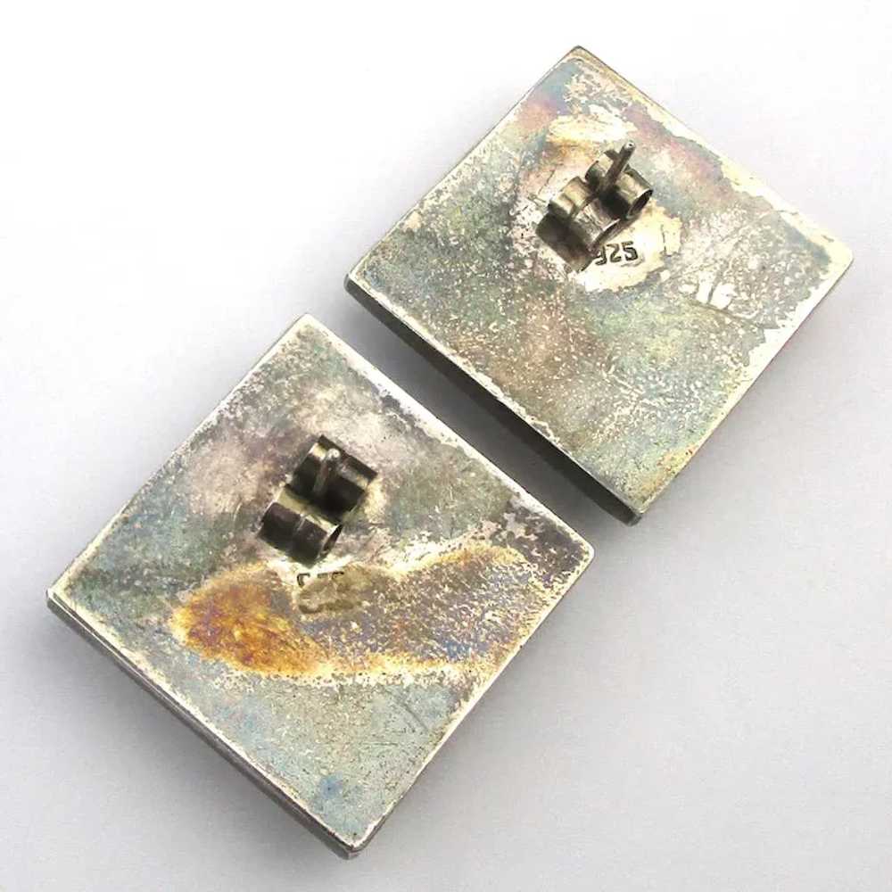 Sterling Silver Square Earrings w/ Colorful Squar… - image 6