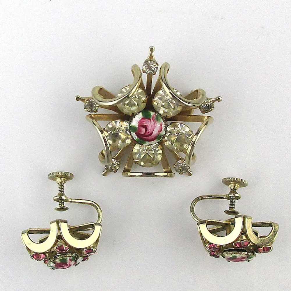 Such a Pretty Vintage Set Pin w/ Earrings Enamel … - image 2